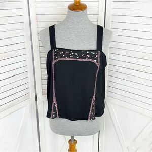 Tommy n Loulou Y2K Pattern Block Crop Tank Top Black Pink Medium